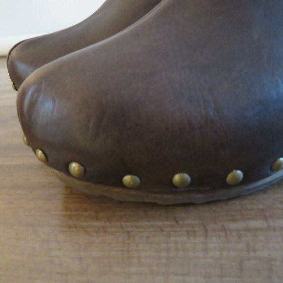BOSABO Brown Leather Studded Clog Booties Boots Grandma Boho - Size US 6 - Picture 2 of 15